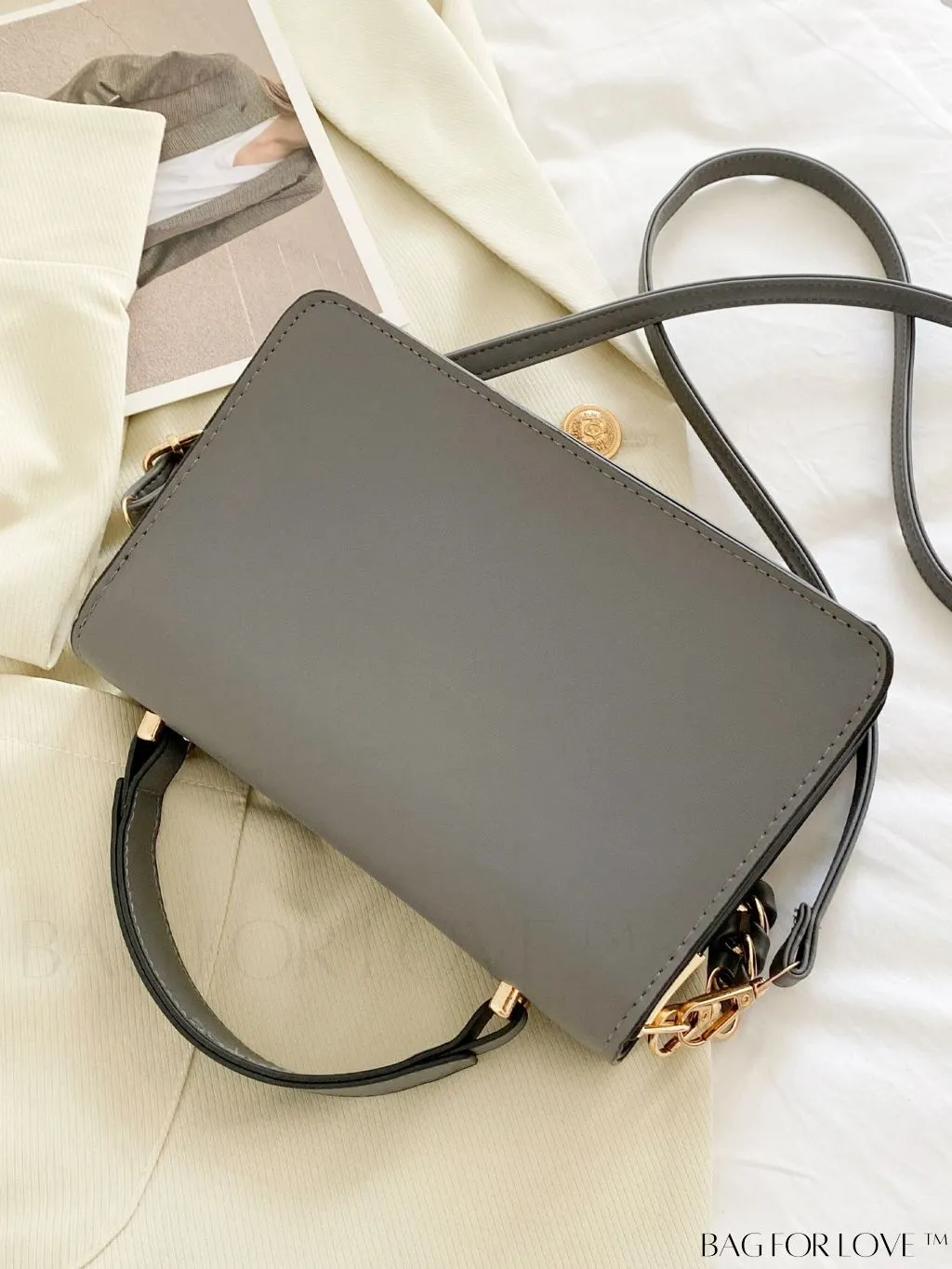 BagForLove - Chic Flap Top Handle Mini Square Bag with Metal Chain Accents