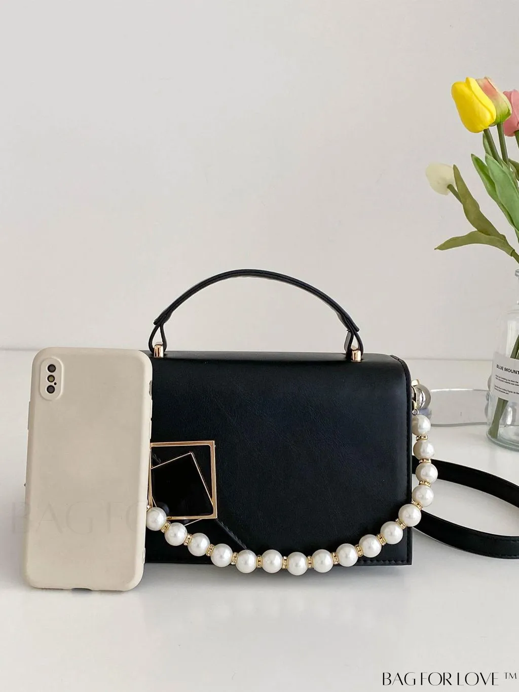 BagForLove - Chic Flap Top Handle Mini Square Bag with Metal Chain Accents