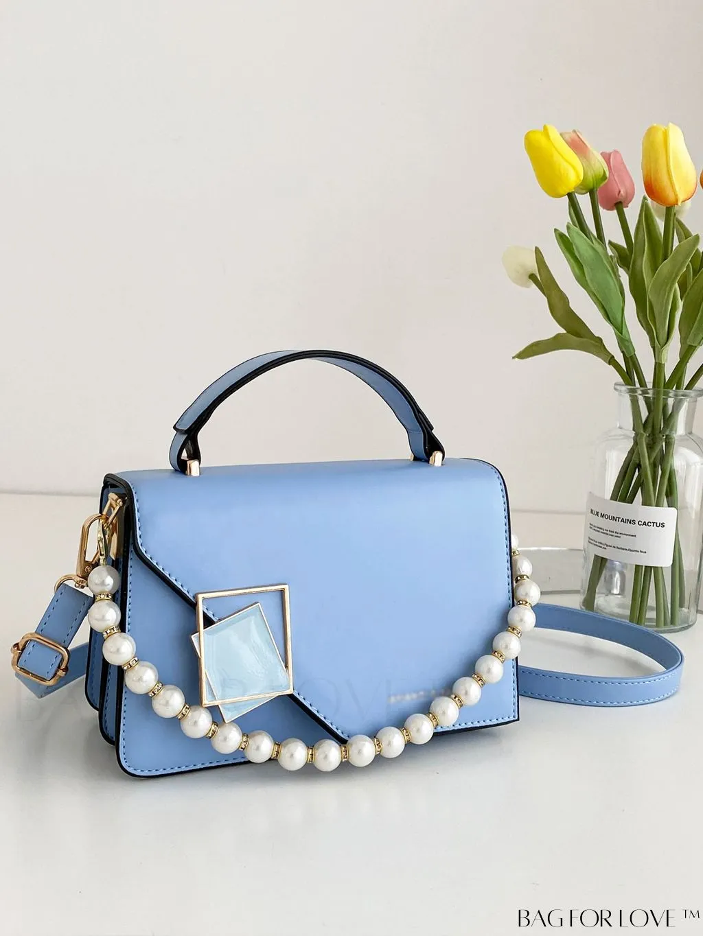 BagForLove - Chic Flap Top Handle Mini Square Bag with Metal Chain Accents