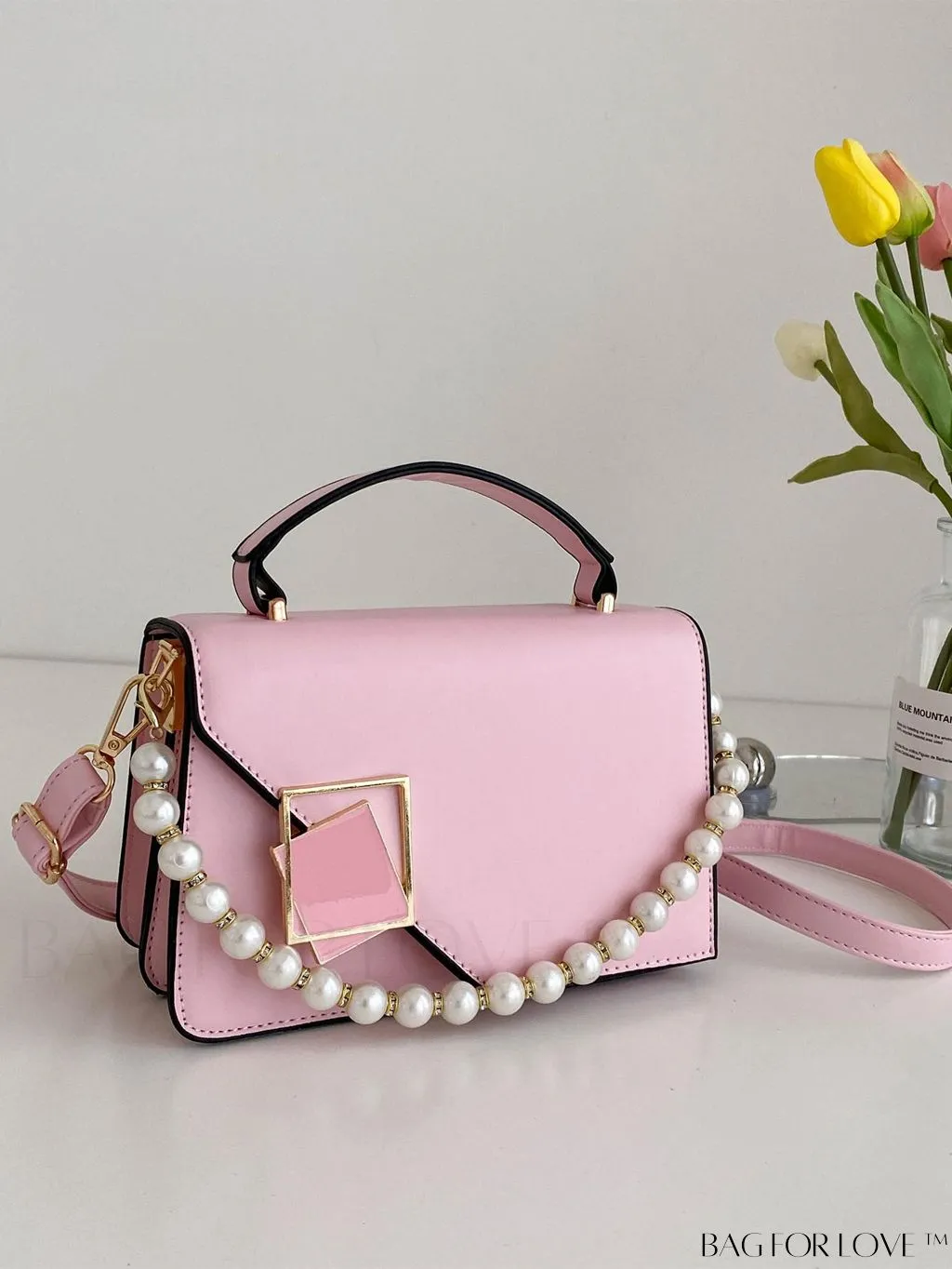 BagForLove - Chic Flap Top Handle Mini Square Bag with Metal Chain Accents