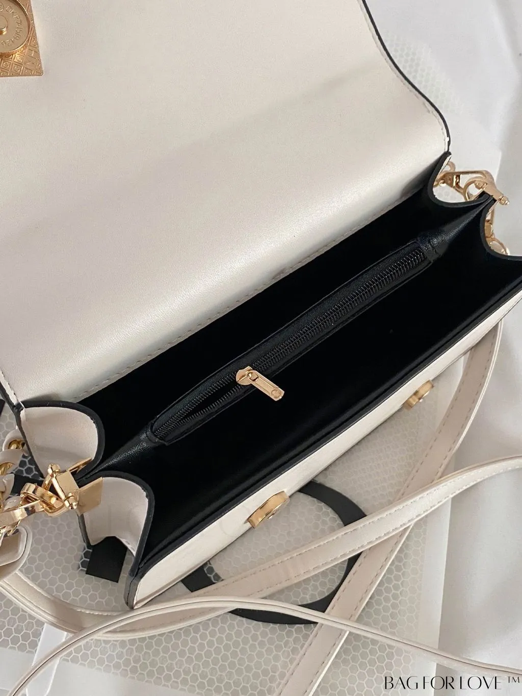 BagForLove - Chic Flap Top Handle Mini Square Bag with Metal Chain Accents