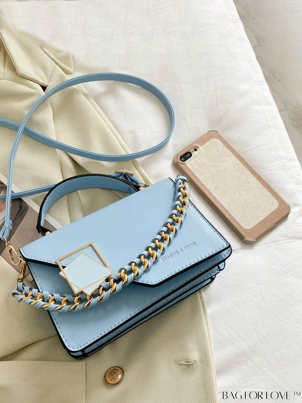 BagForLove - Chic Flap Top Handle Mini Square Bag with Metal Chain Accents