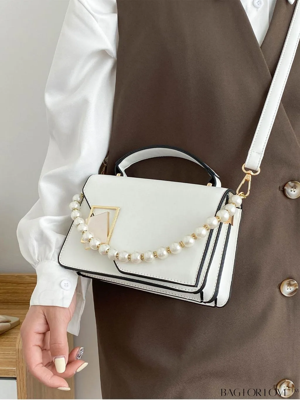 BagForLove - Chic Flap Top Handle Mini Square Bag with Metal Chain Accents