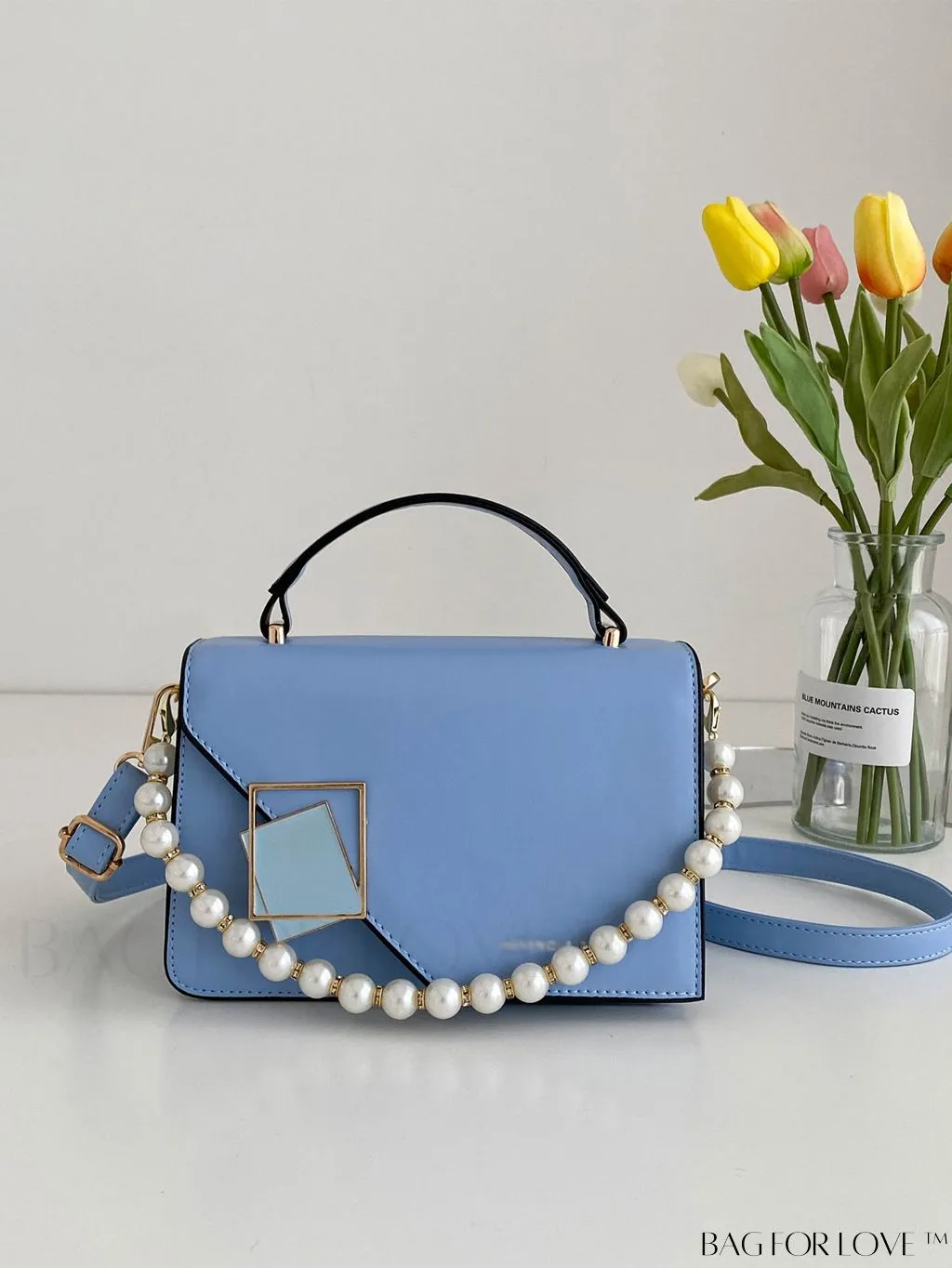 BagForLove - Chic Flap Top Handle Mini Square Bag with Metal Chain Accents