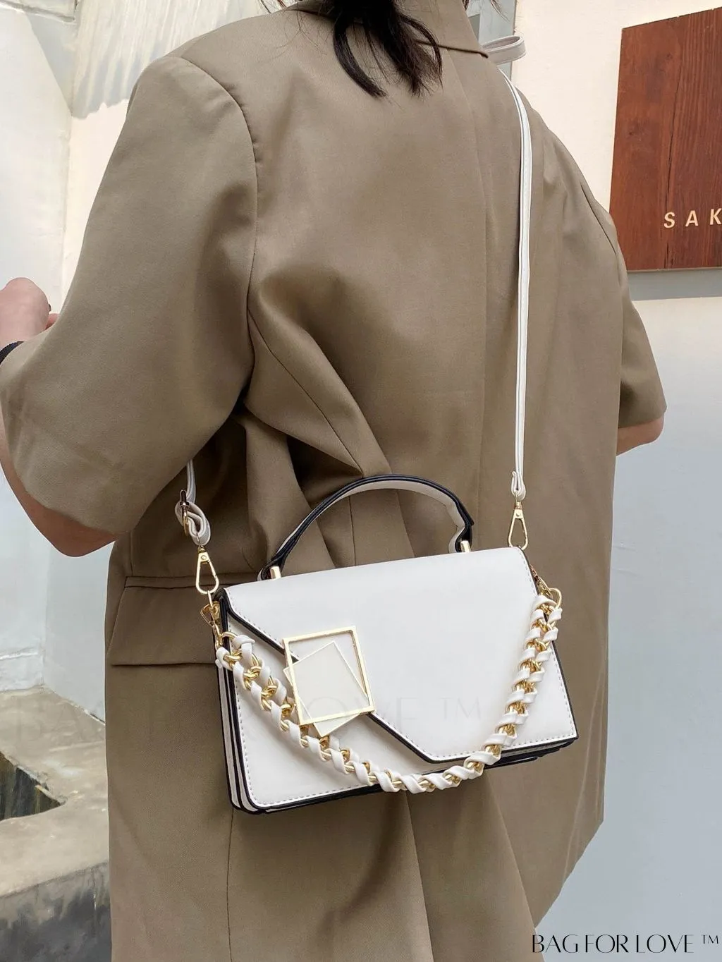 BagForLove - Chic Flap Top Handle Mini Square Bag with Metal Chain Accents