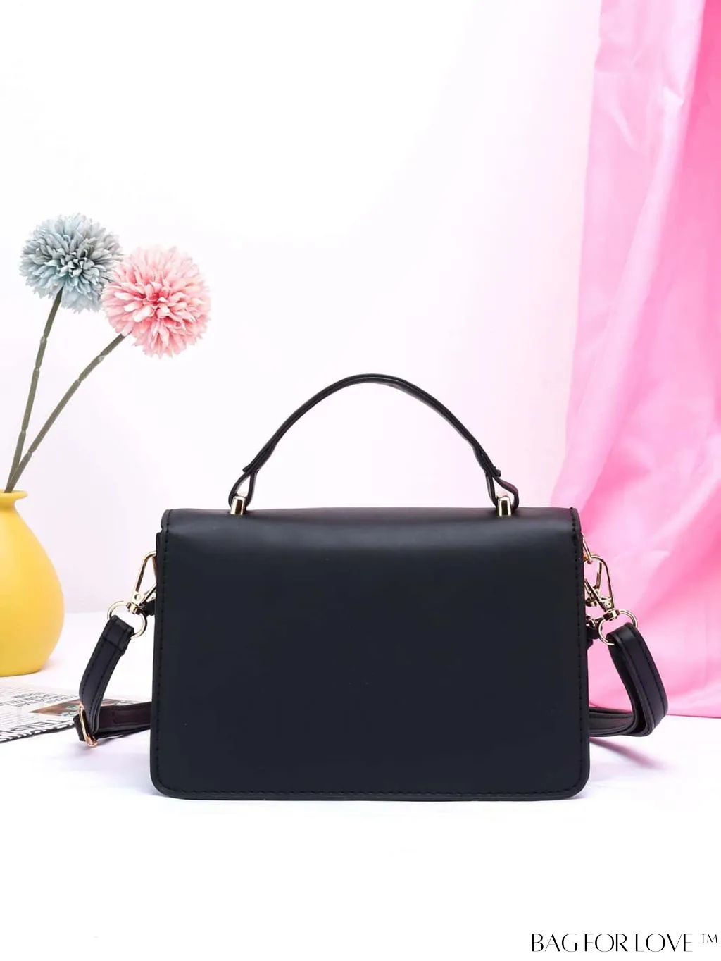 BagForLove - Chic Flap Top Handle Mini Square Bag with Metal Chain Accents