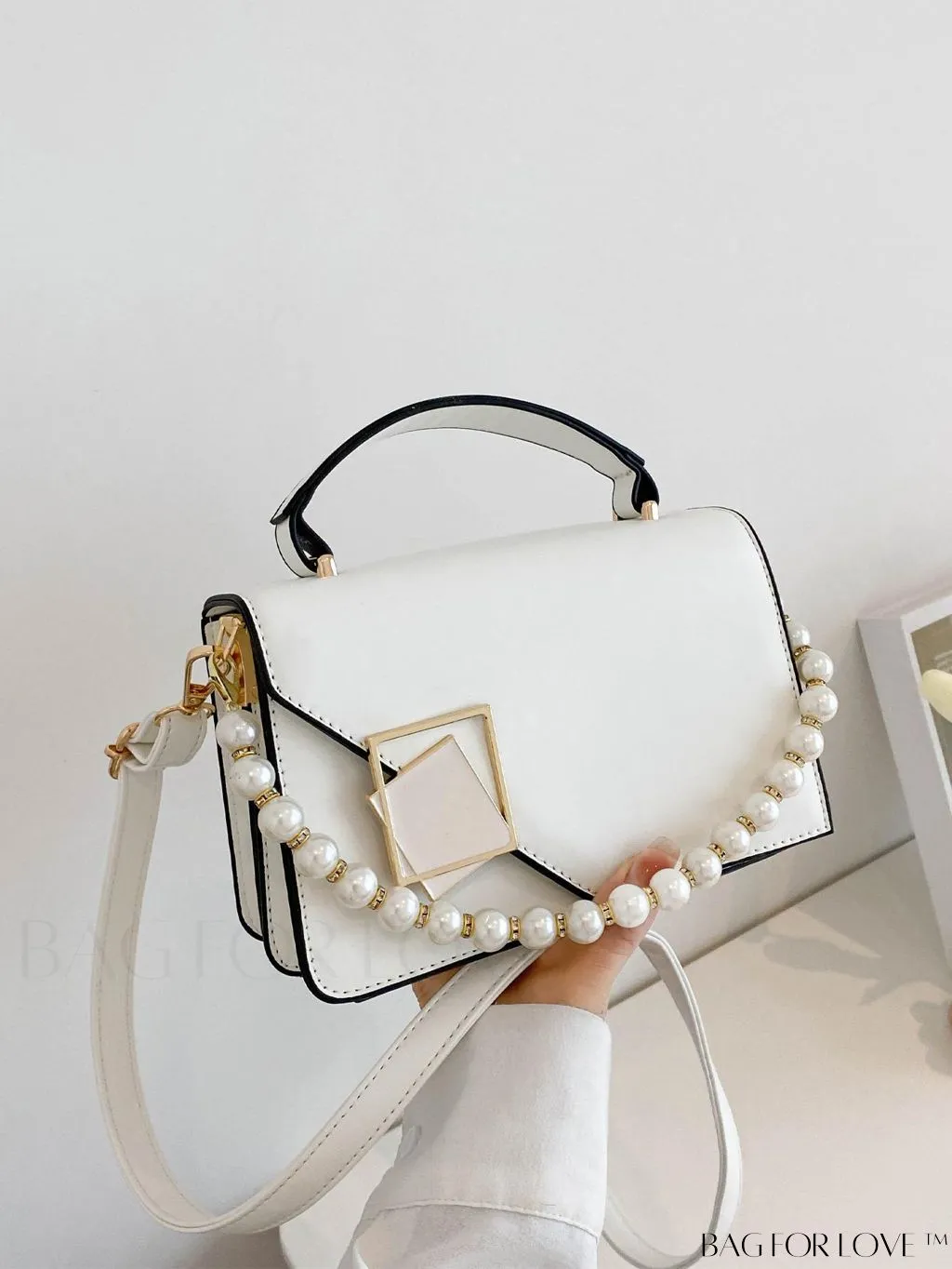 BagForLove - Chic Flap Top Handle Mini Square Bag with Metal Chain Accents