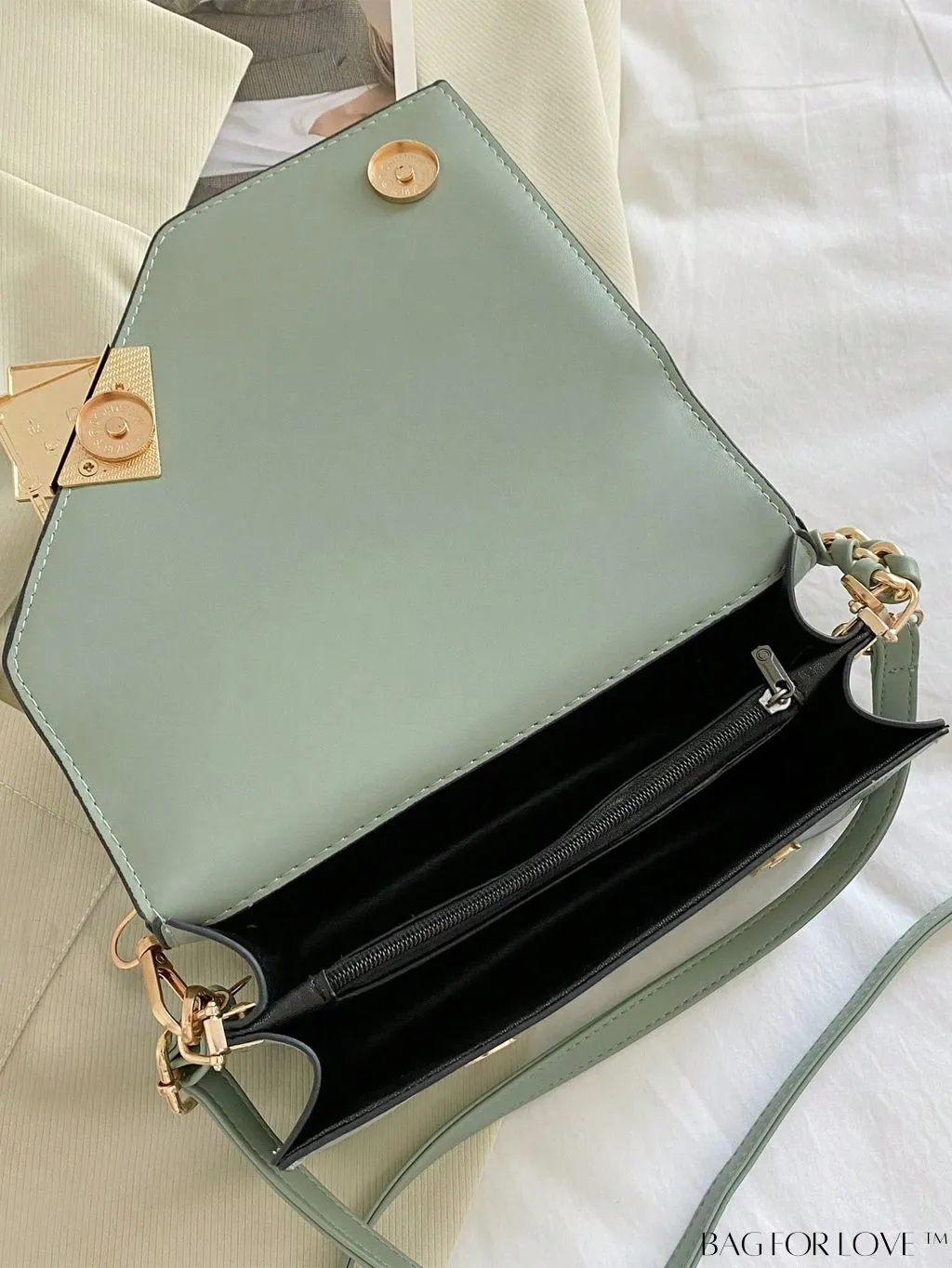 BagForLove - Chic Flap Top Handle Mini Square Bag with Metal Chain Accents