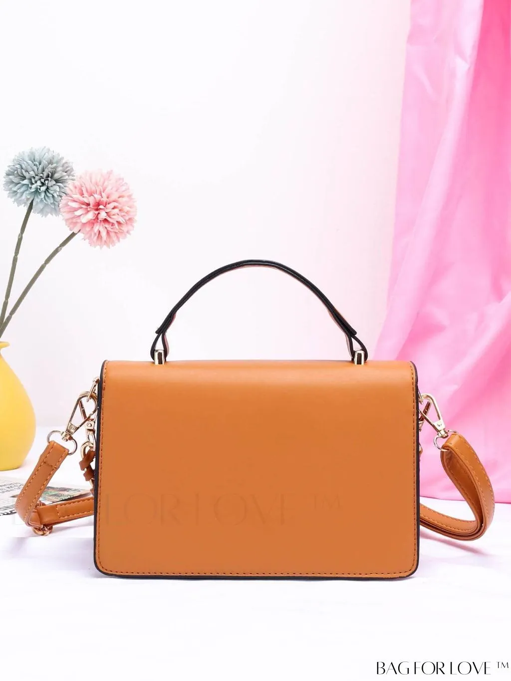 BagForLove - Chic Flap Top Handle Mini Square Bag with Metal Chain Accents
