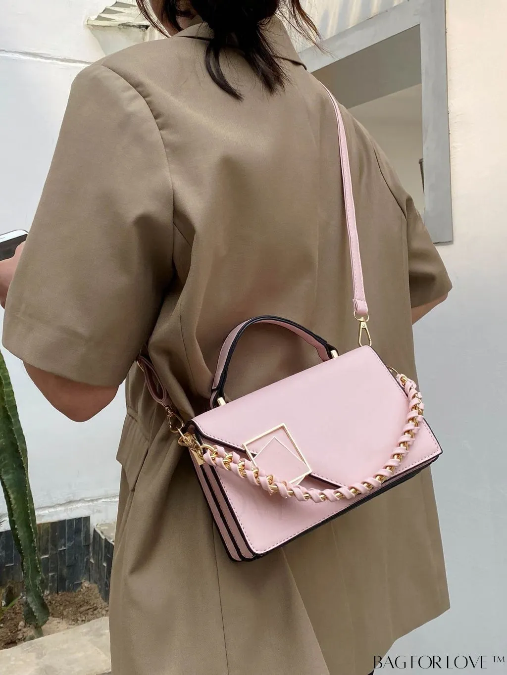 BagForLove - Chic Flap Top Handle Mini Square Bag with Metal Chain Accents