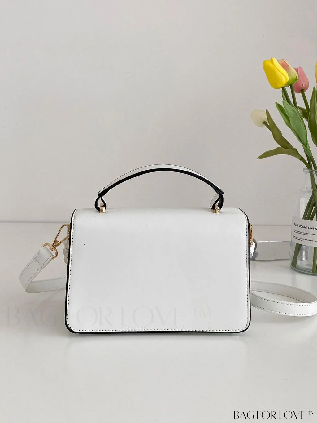 BagForLove - Chic Flap Top Handle Mini Square Bag with Metal Chain Accents