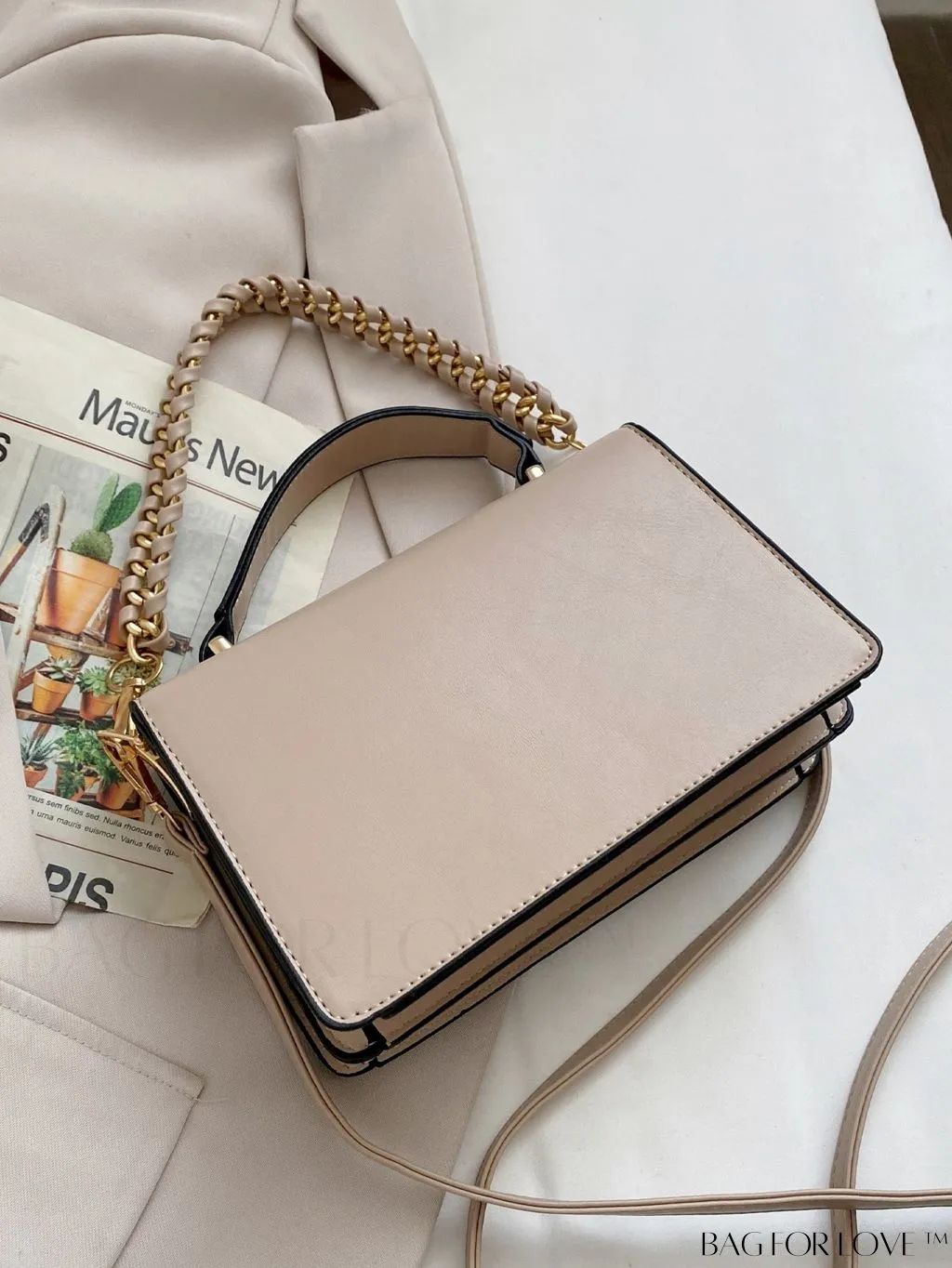 BagForLove - Chic Flap Top Handle Mini Square Bag with Metal Chain Accents