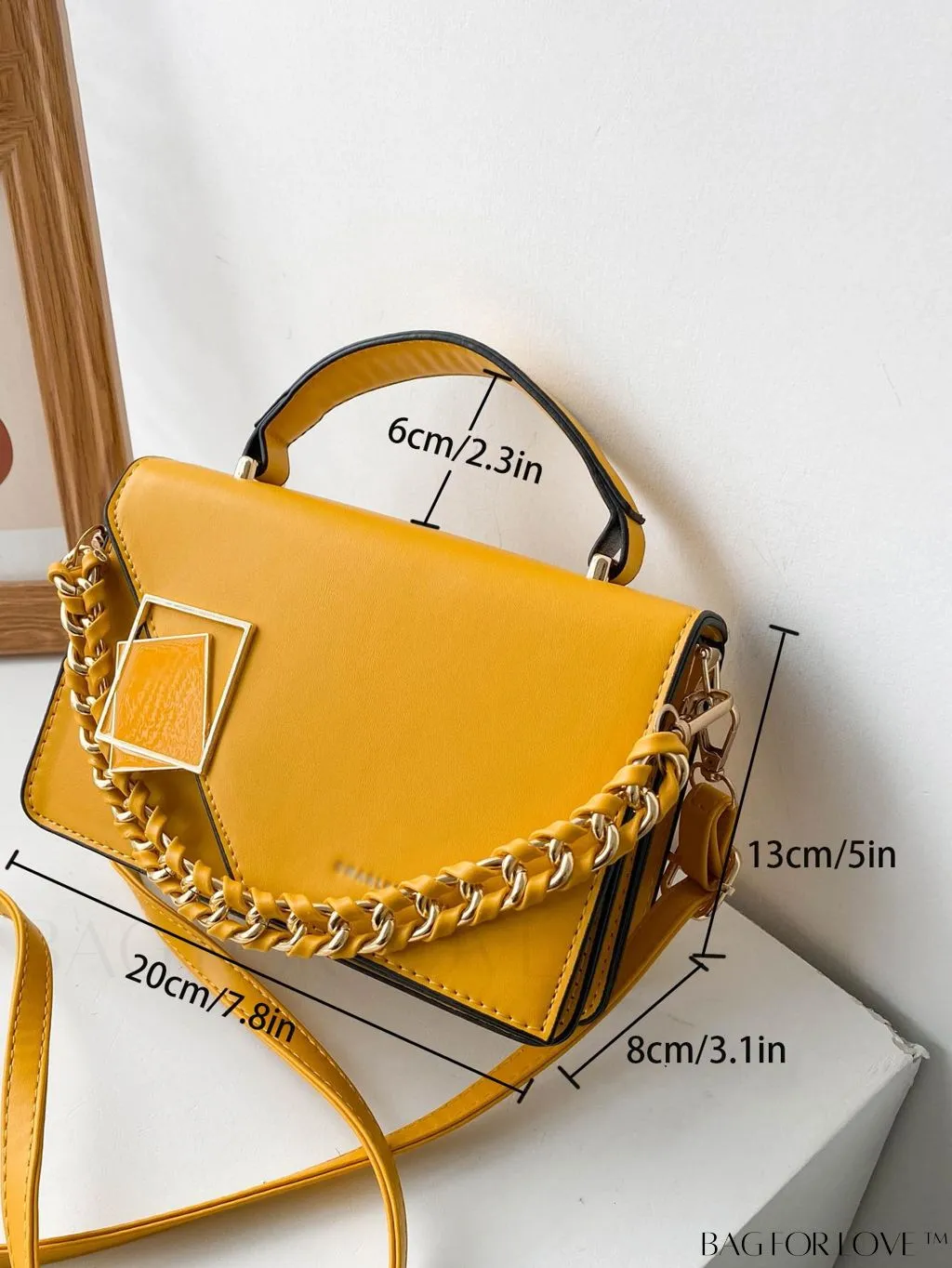 BagForLove - Chic Flap Top Handle Mini Square Bag with Metal Chain Accents