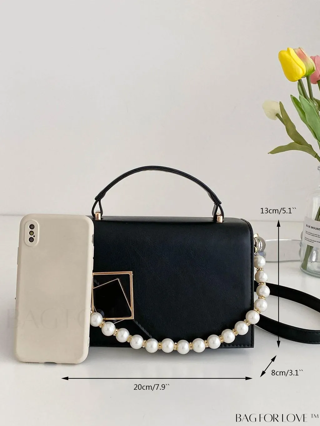 BagForLove - Chic Flap Top Handle Mini Square Bag with Metal Chain Accents