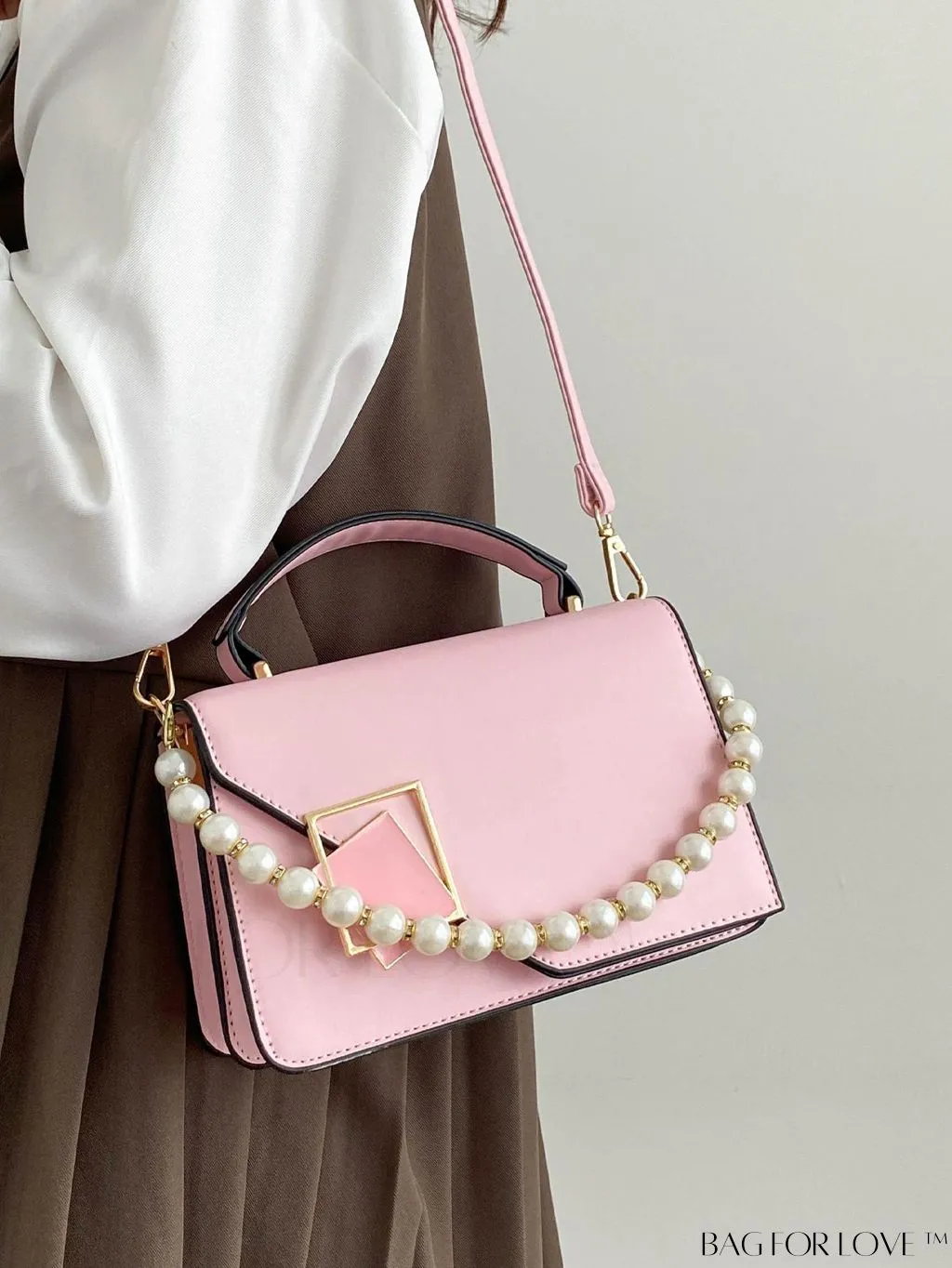BagForLove - Chic Flap Top Handle Mini Square Bag with Metal Chain Accents