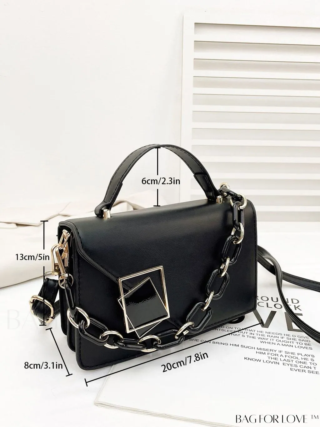 BagForLove - Chic Flap Top Handle Mini Square Bag with Metal Chain Accents