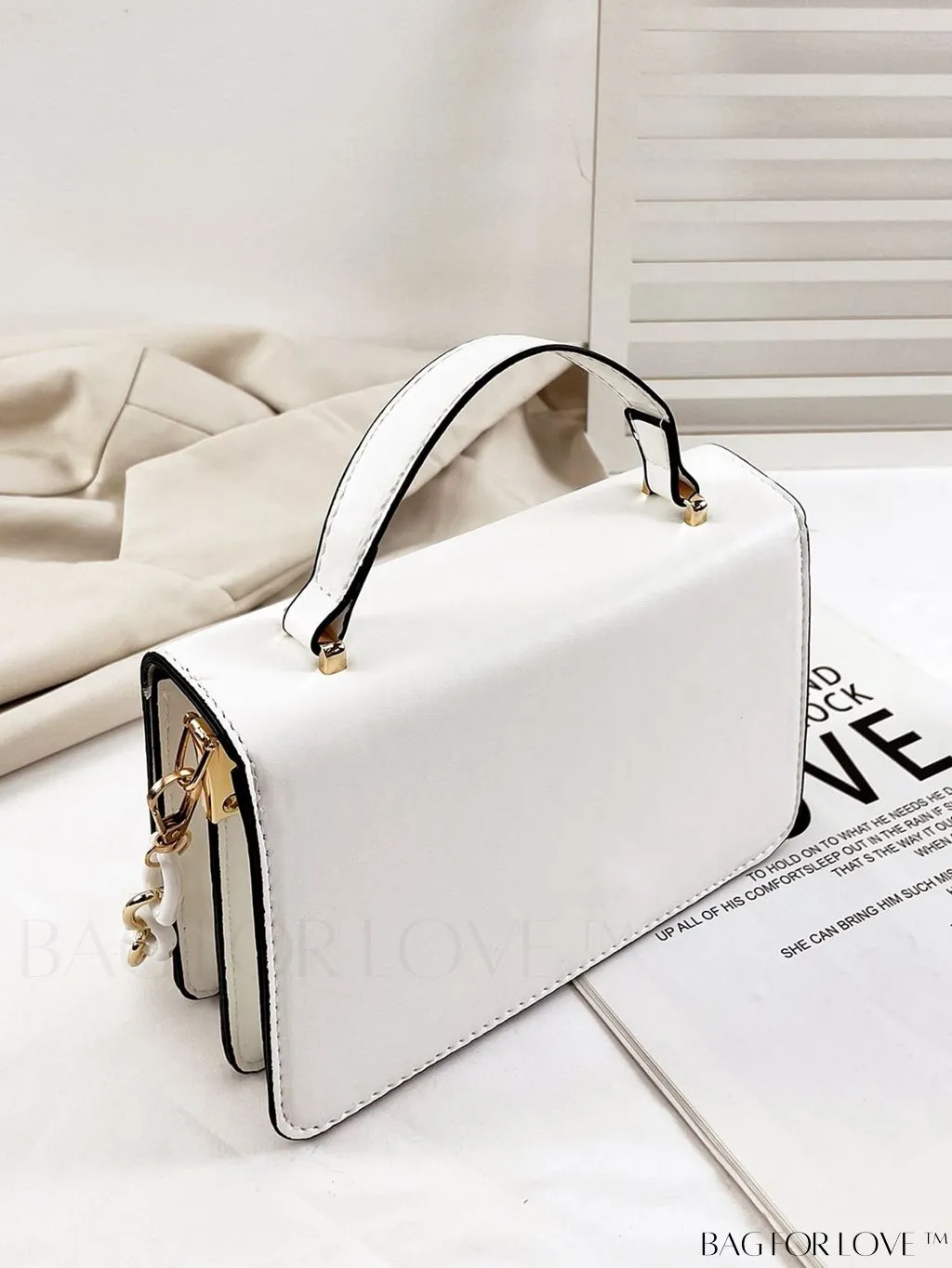 BagForLove - Chic Flap Top Handle Mini Square Bag with Metal Chain Accents