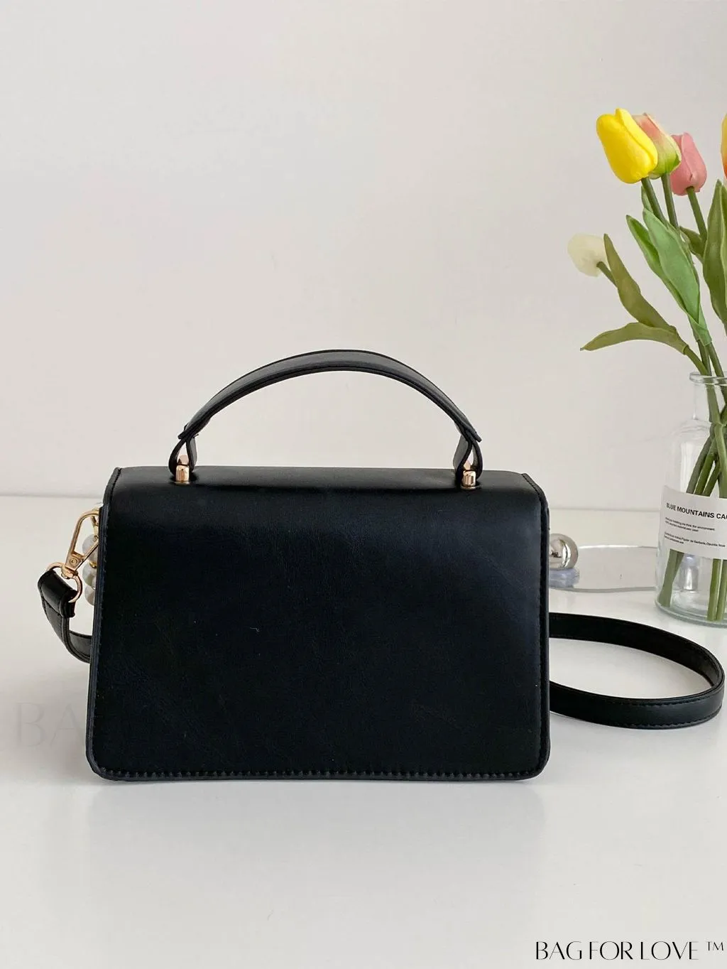BagForLove - Chic Flap Top Handle Mini Square Bag with Metal Chain Accents