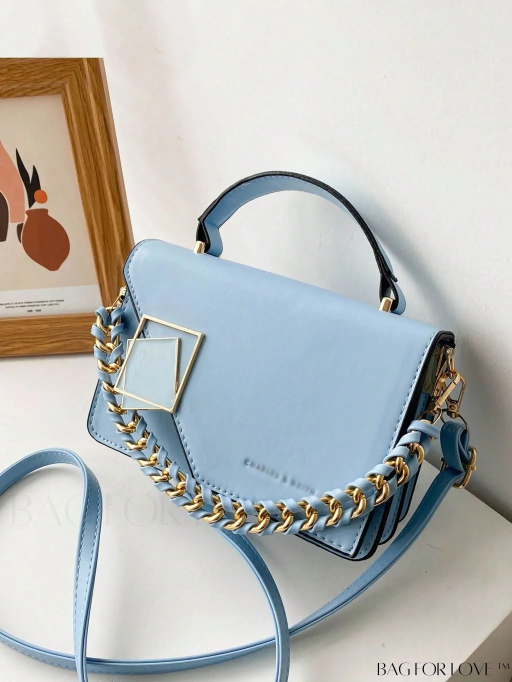 BagForLove - Chic Flap Top Handle Mini Square Bag with Metal Chain Accents