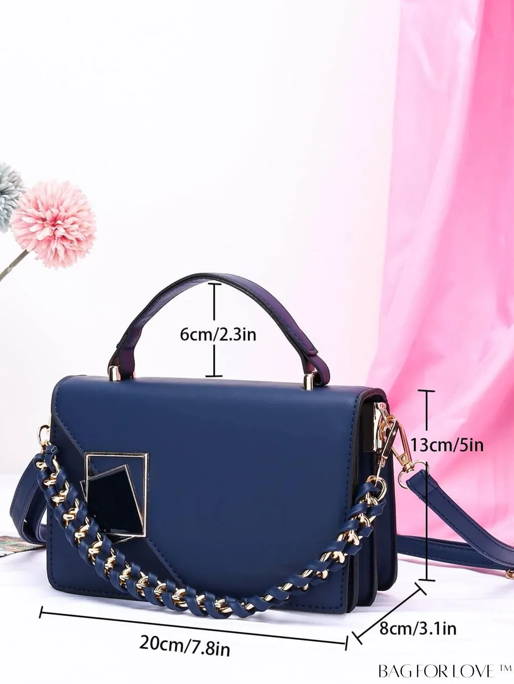 BagForLove - Chic Flap Top Handle Mini Square Bag with Metal Chain Accents