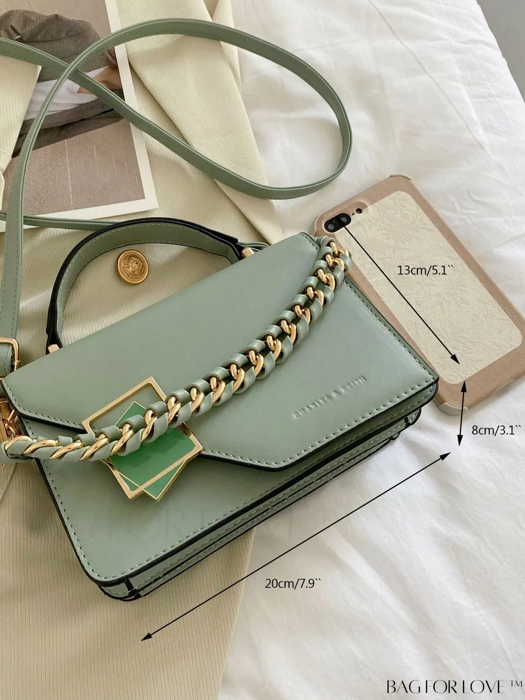 BagForLove - Chic Flap Top Handle Mini Square Bag with Metal Chain Accents