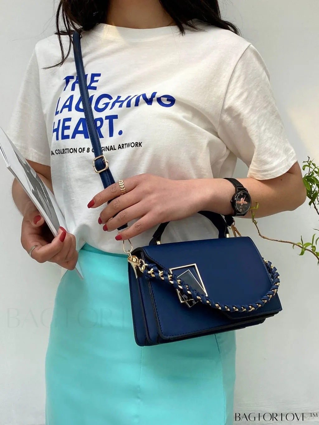 BagForLove - Chic Flap Top Handle Mini Square Bag with Metal Chain Accents