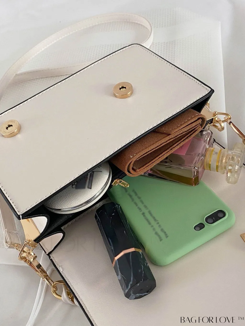 BagForLove - Chic Flap Top Handle Mini Square Bag with Metal Chain Accents