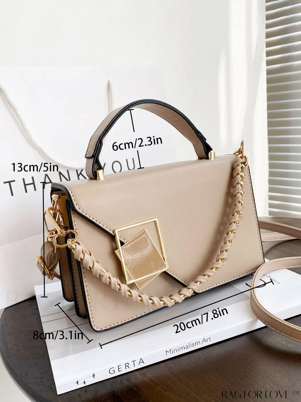 BagForLove - Chic Flap Top Handle Mini Square Bag with Metal Chain Accents