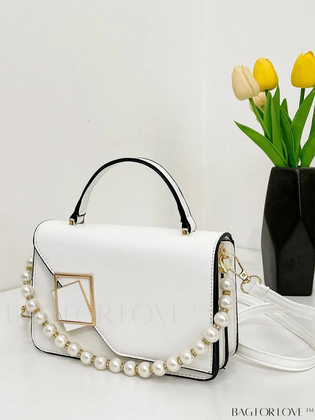 BagForLove - Chic Flap Top Handle Mini Square Bag with Metal Chain Accents