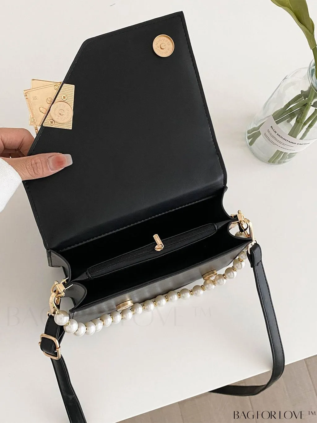 BagForLove - Chic Flap Top Handle Mini Square Bag with Metal Chain Accents