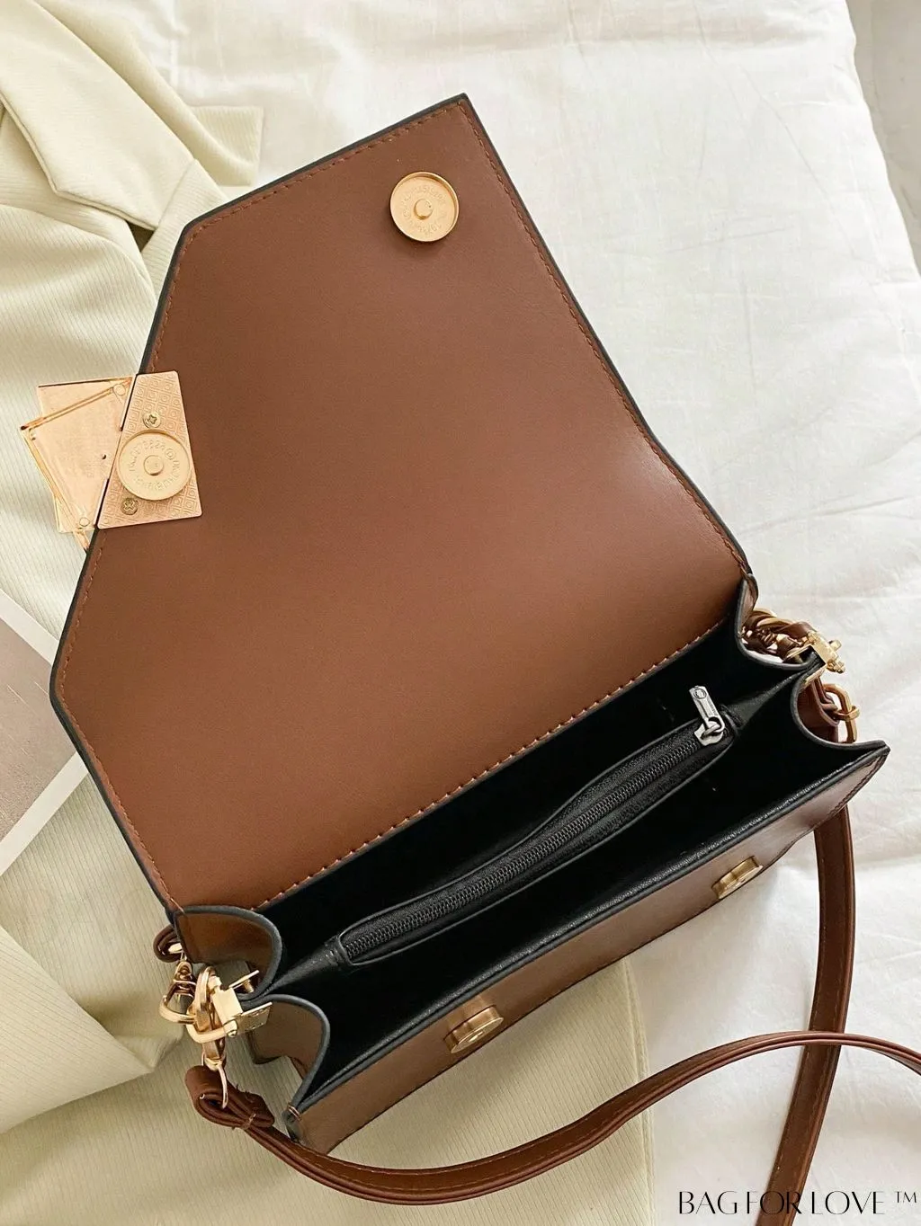 BagForLove - Chic Flap Top Handle Mini Square Bag with Metal Chain Accents