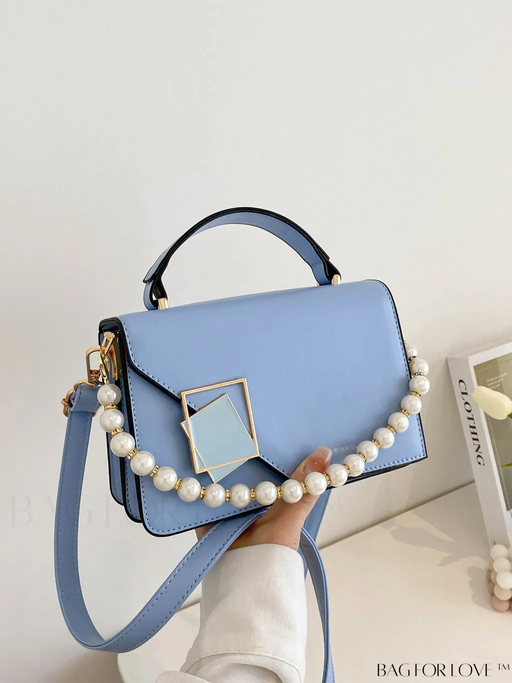 BagForLove - Chic Flap Top Handle Mini Square Bag with Metal Chain Accents