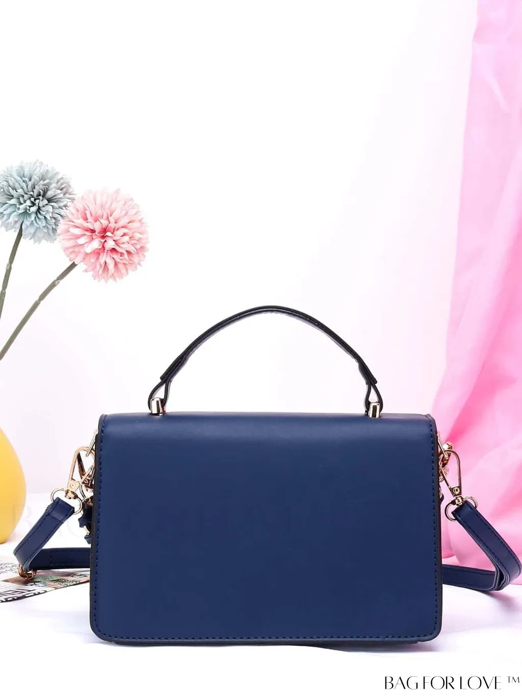 BagForLove - Chic Flap Top Handle Mini Square Bag with Metal Chain Accents