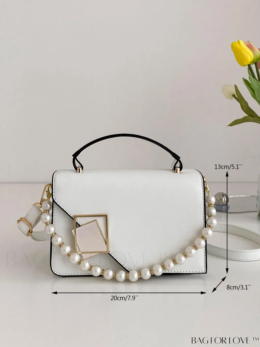 BagForLove - Chic Flap Top Handle Mini Square Bag with Metal Chain Accents