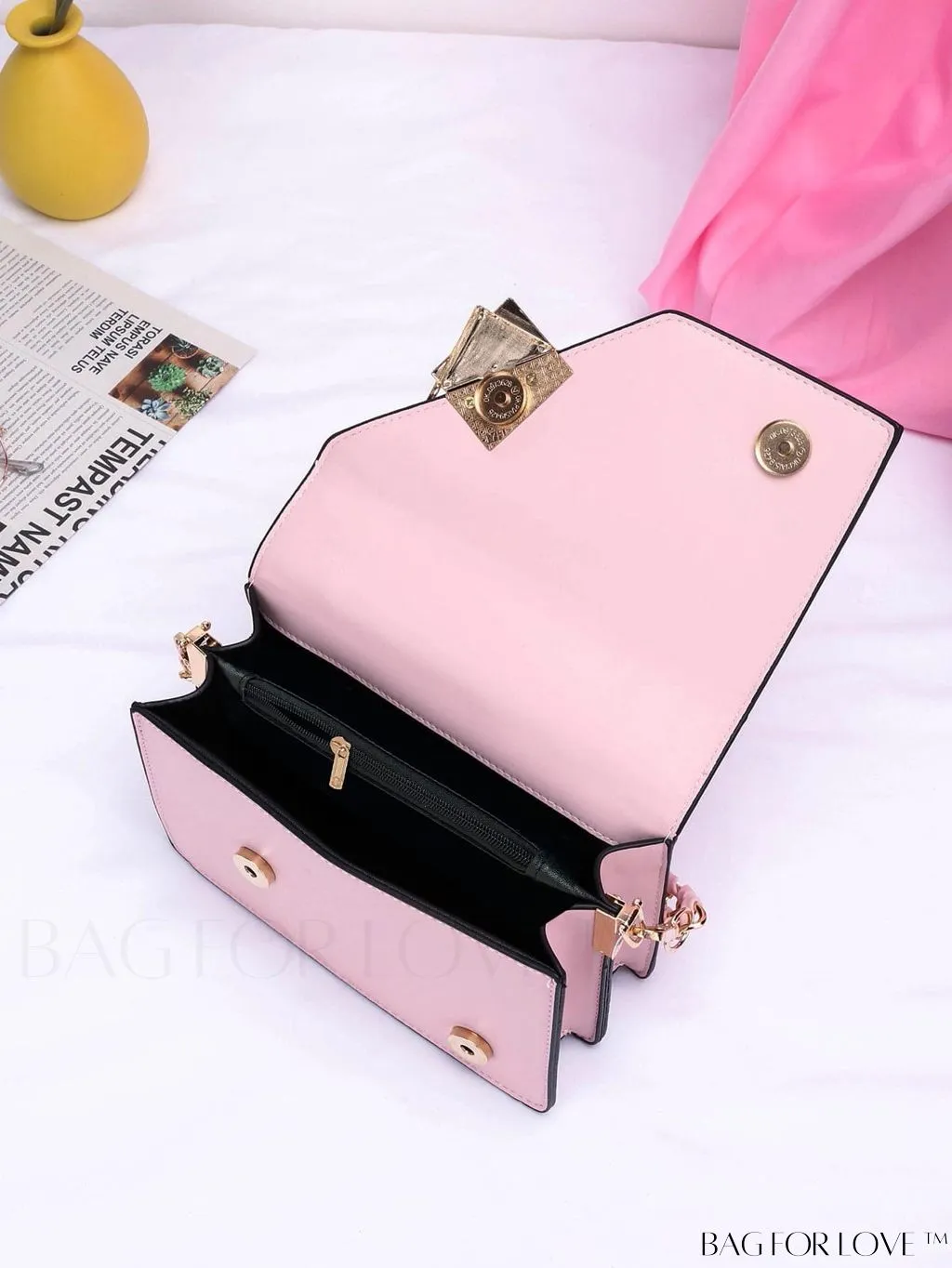 BagForLove - Chic Flap Top Handle Mini Square Bag with Metal Chain Accents