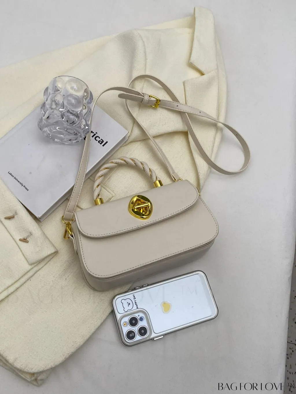 BagForLove - Chic Twist Lock Tote with Stylish Solid Color Finish