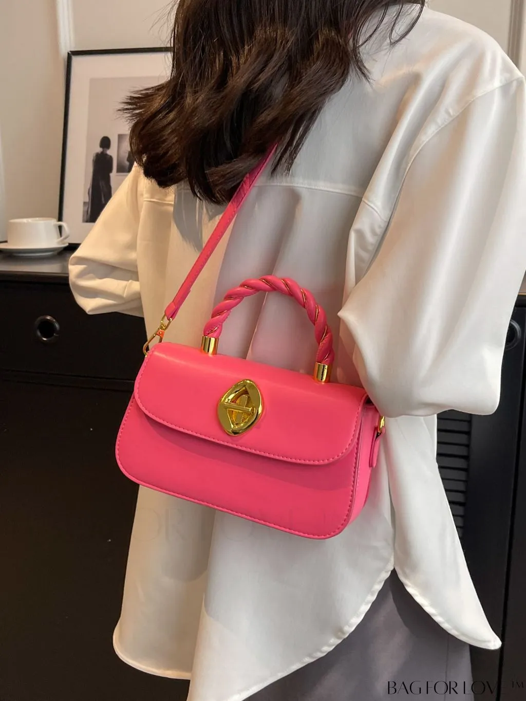 BagForLove - Chic Twist Lock Tote with Stylish Solid Color Finish