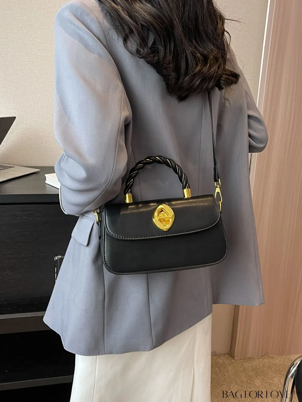 BagForLove - Chic Twist Lock Tote with Stylish Solid Color Finish