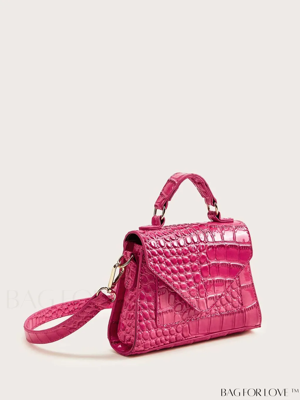 BagForLove - Compact Croc-Embossed Patent Satchel: Effortlessly Stylish and Luxurious