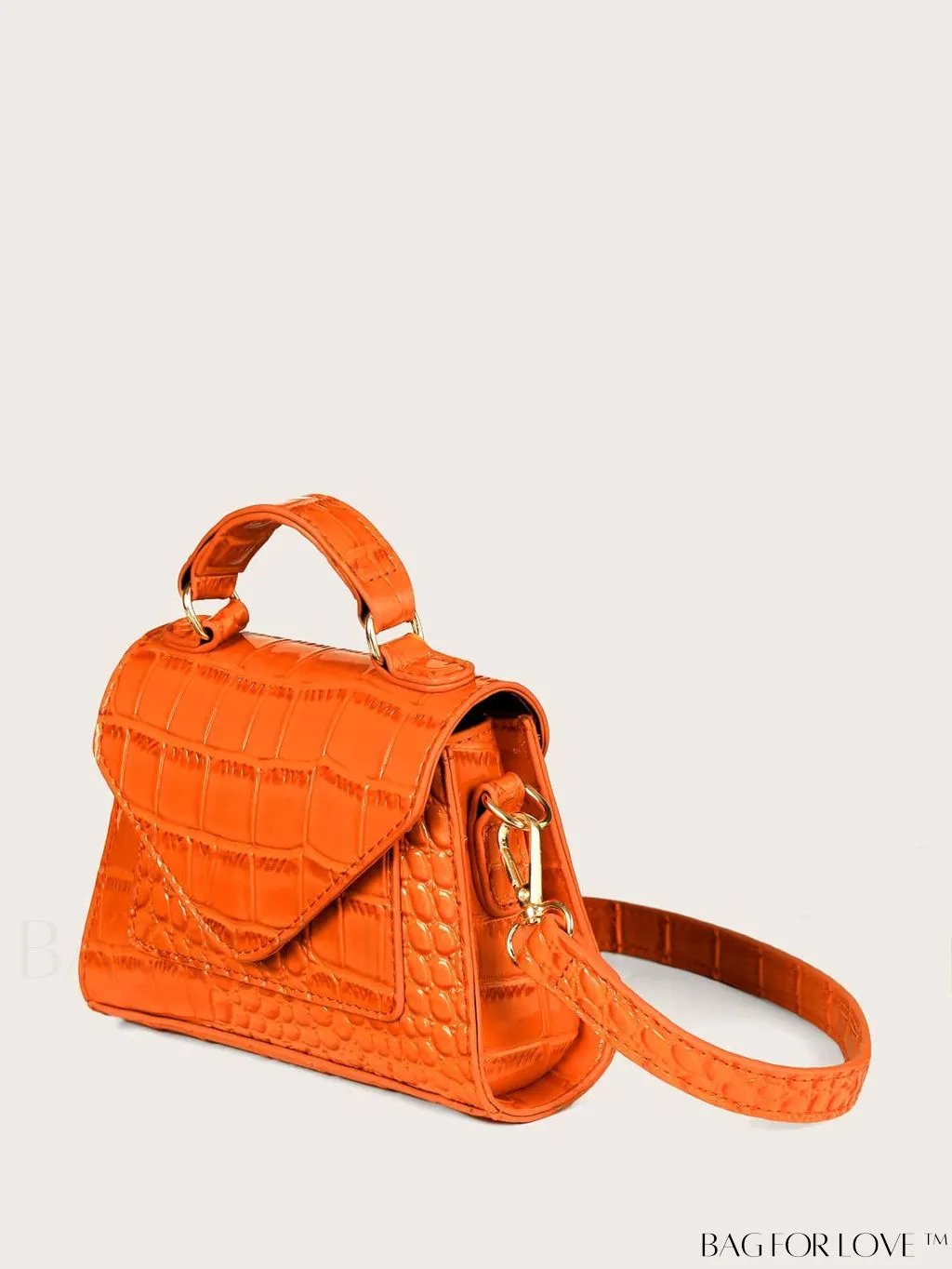 BagForLove - Compact Croc-Embossed Patent Satchel: Effortlessly Stylish and Luxurious
