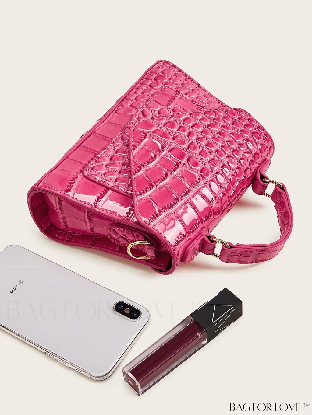 BagForLove - Compact Lizard-Embossed Flap Satchel