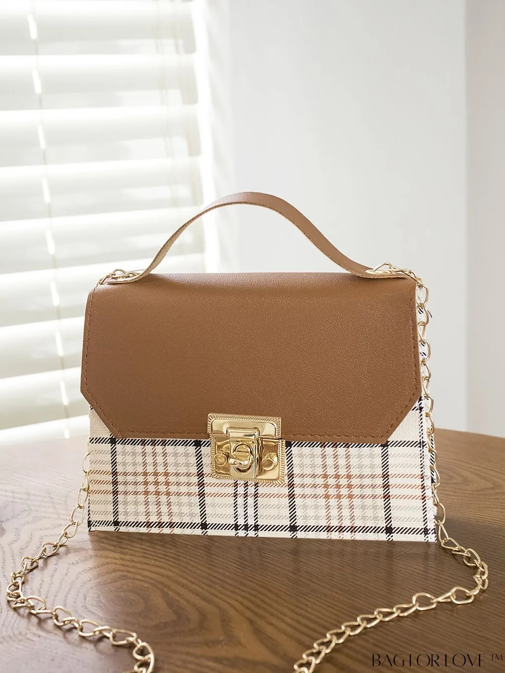 BagForLove - Compact Plaid Satchel with Chain Strap
