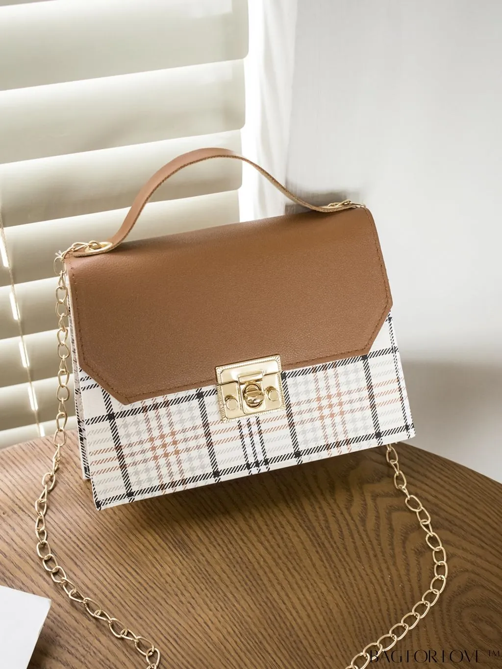 BagForLove - Compact Plaid Satchel with Chain Strap