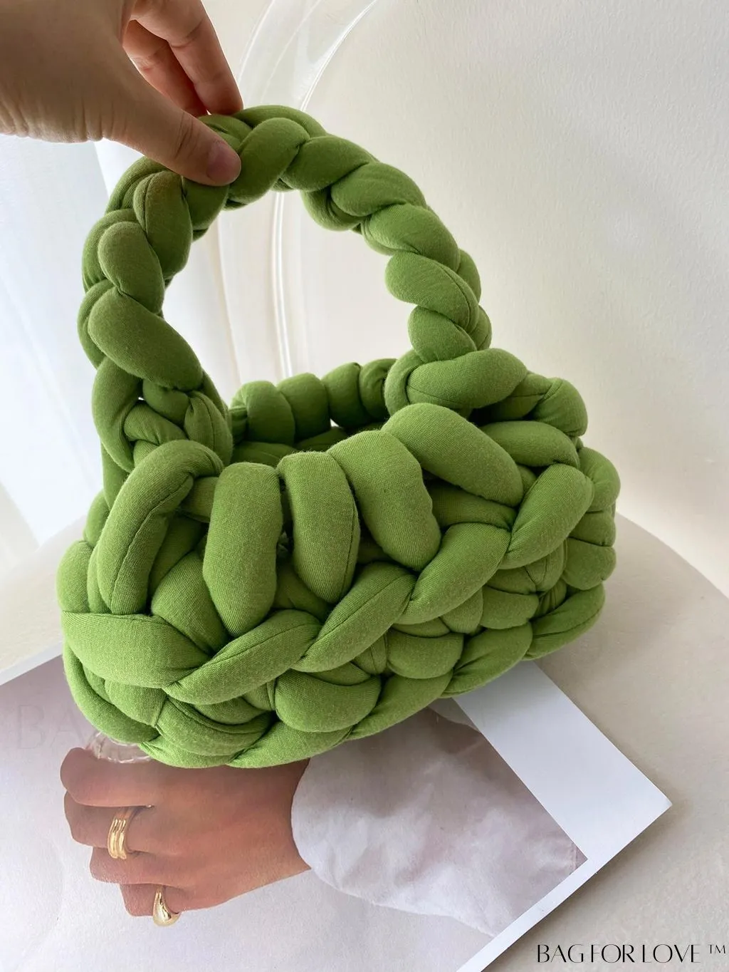 BagForLove - Polyester Green Crochet Bag - Top Handle for Stylish Vacation