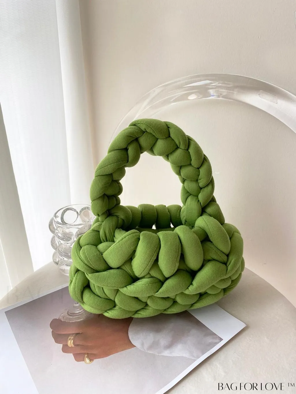 BagForLove - Polyester Green Crochet Bag - Top Handle for Stylish Vacation