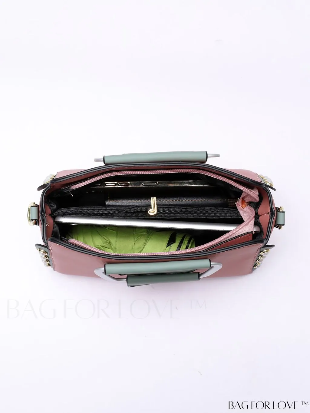 BagForLove - Striped Panel Satchel Bag: Stylish Accessory with Faux Pearl & Pom-pom Decor - Ideal Mothers Day Gift