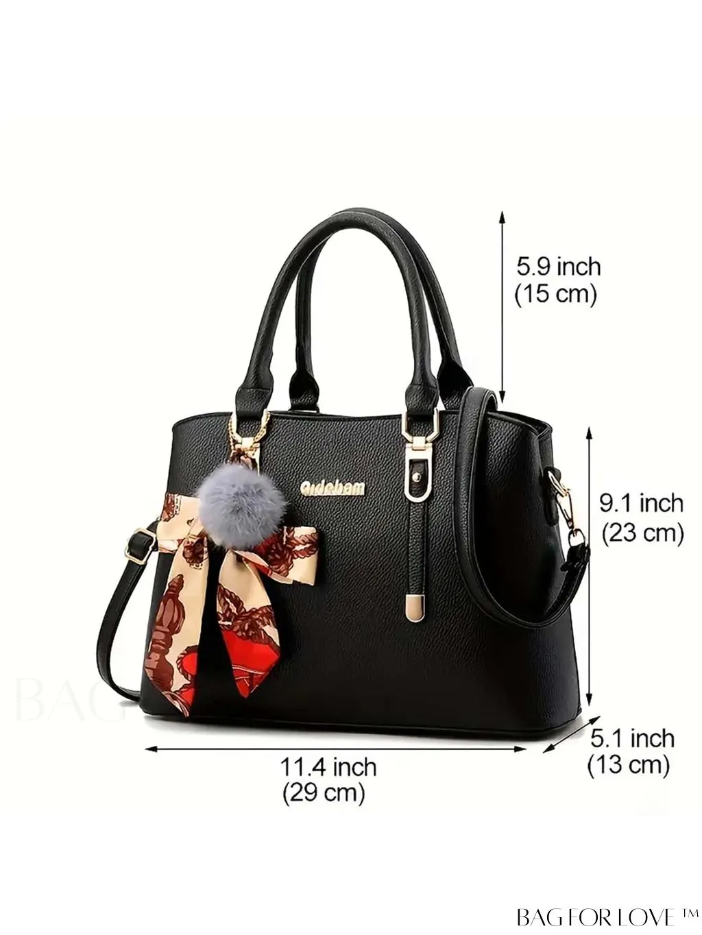 BagForLove - Stylish Lychee Shoulder Bag with Twilly Scarf & Pom Pom Accent