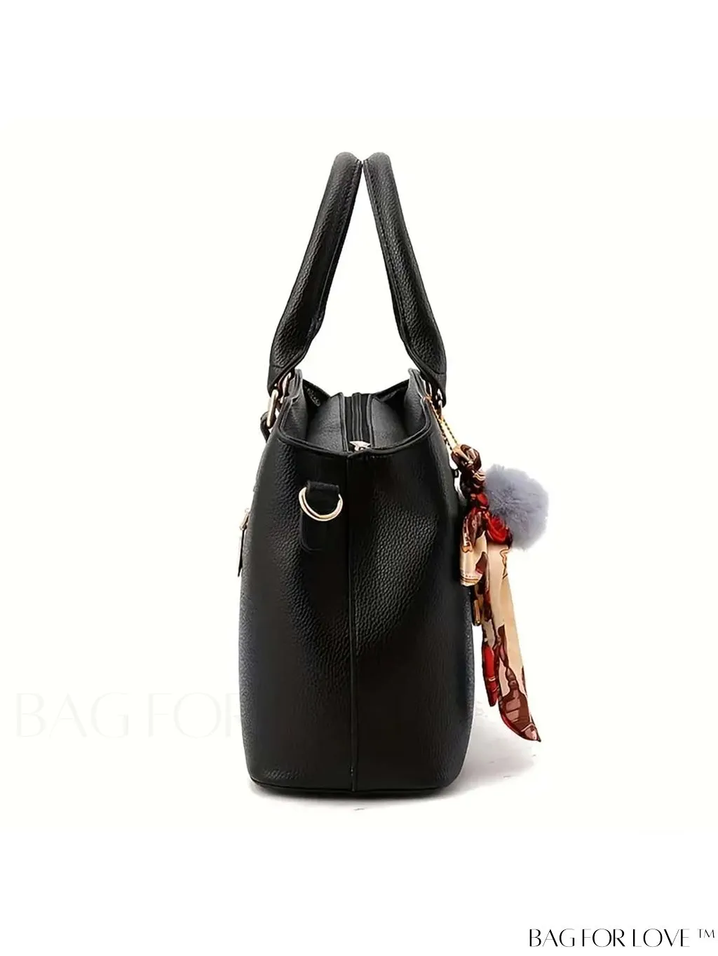 BagForLove - Stylish Lychee Shoulder Bag with Twilly Scarf & Pom Pom Accent