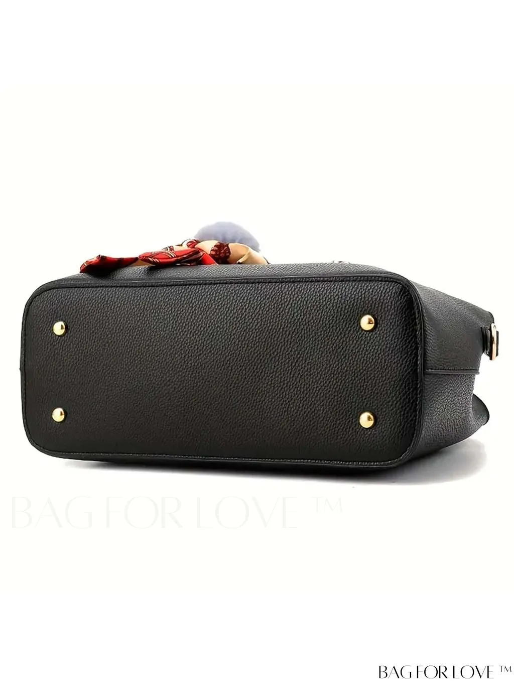 BagForLove - Stylish Lychee Shoulder Bag with Twilly Scarf & Pom Pom Accent