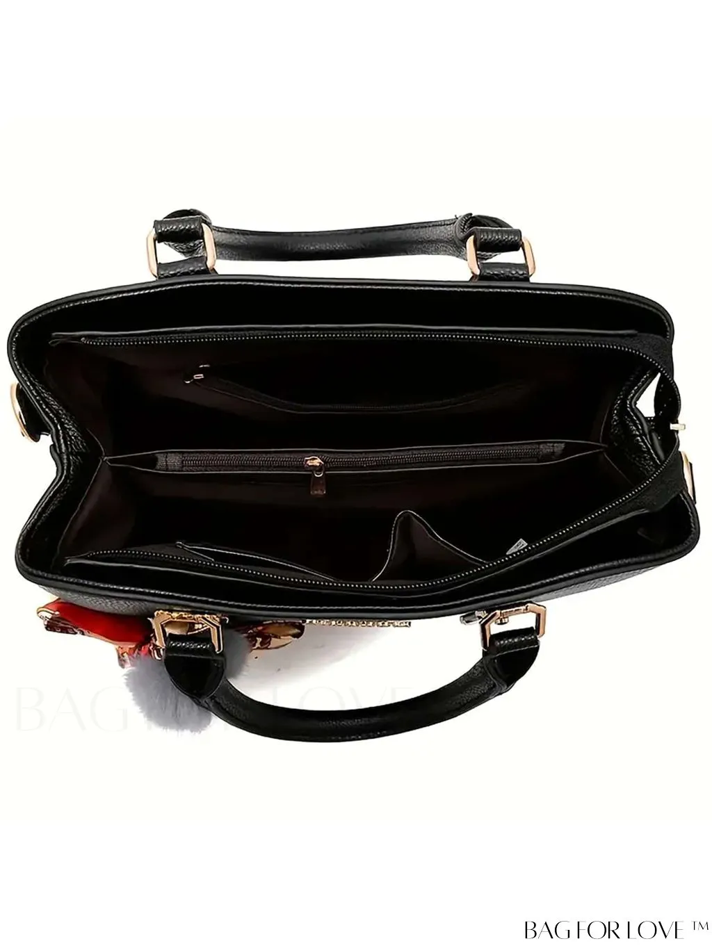 BagForLove - Stylish Lychee Shoulder Bag with Twilly Scarf & Pom Pom Accent